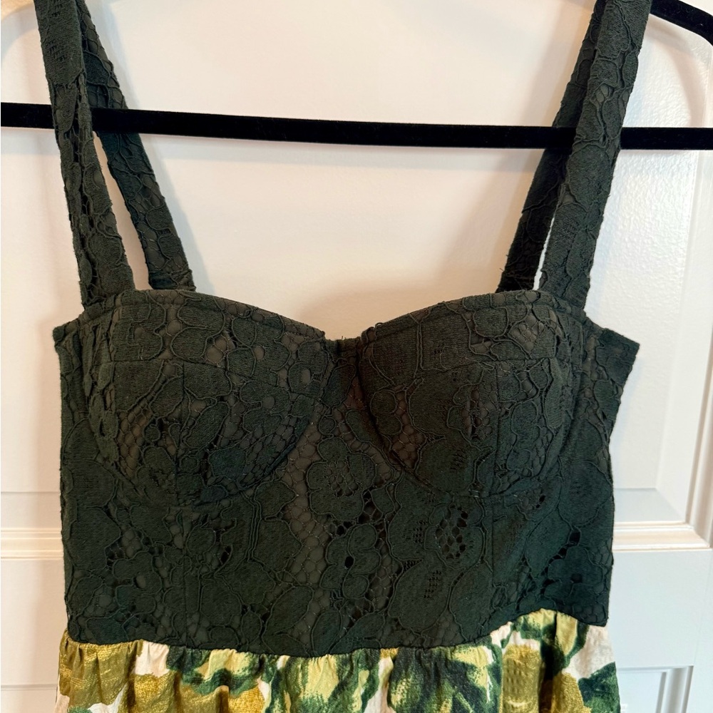 Tuckernuck Dark Green Lace Bodice Floral Maxi Dress with Olive Rose Print - Picture 2 of 4